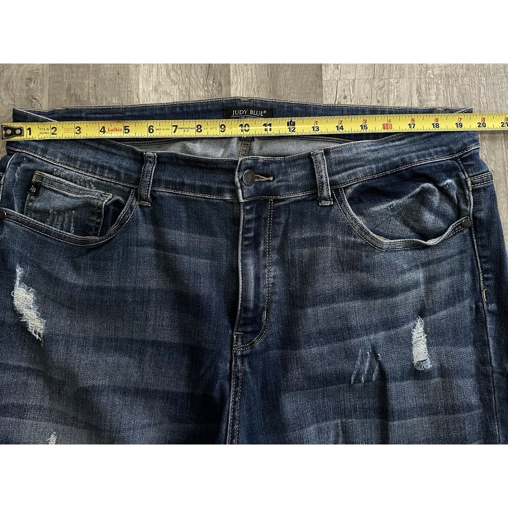 Judy Blue Boyfriend Fit Jeans Womens 10W Dark Wash Distressed Stretch Denim - Picture 7 of 13